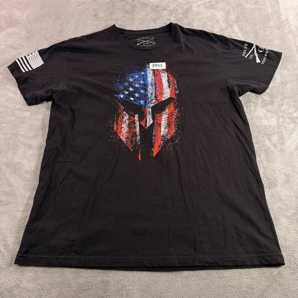Grunt Style T-Shirt Men XL Black American Flag Spartan Helmet Graphic Tee